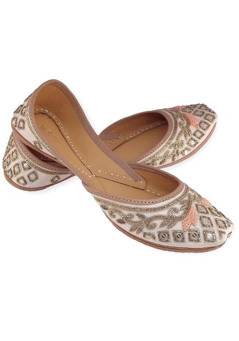 Fulkari Womens Marguerite Daisy Gold Genuine Soft Leather Jutis