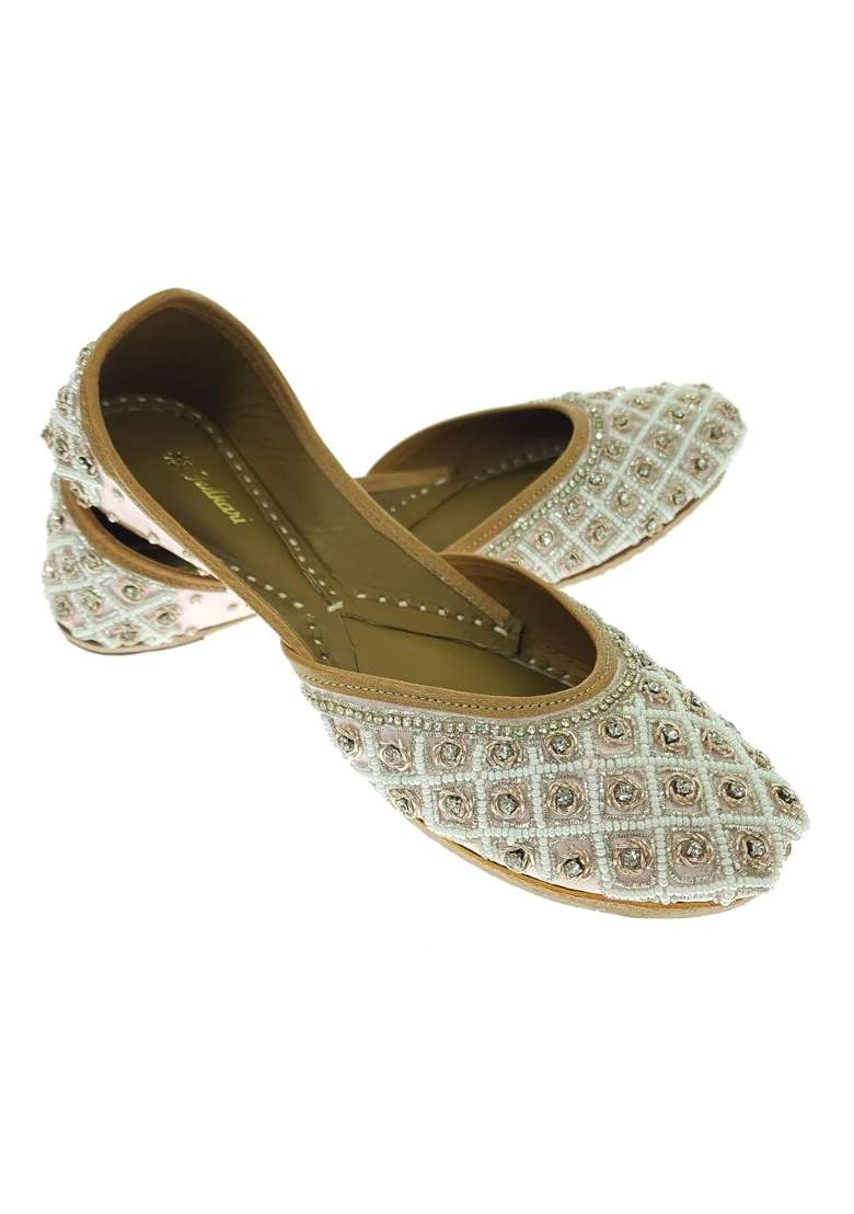 Fulkari Women Lily Pink Sultan Genuine Soft Leather Embroidered Jutis - Indya