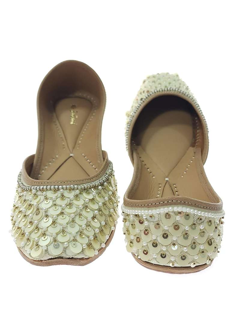 Fulkari Womens Moon Sequins Genuine Soft Leather Embroidered Jutis - Indya
