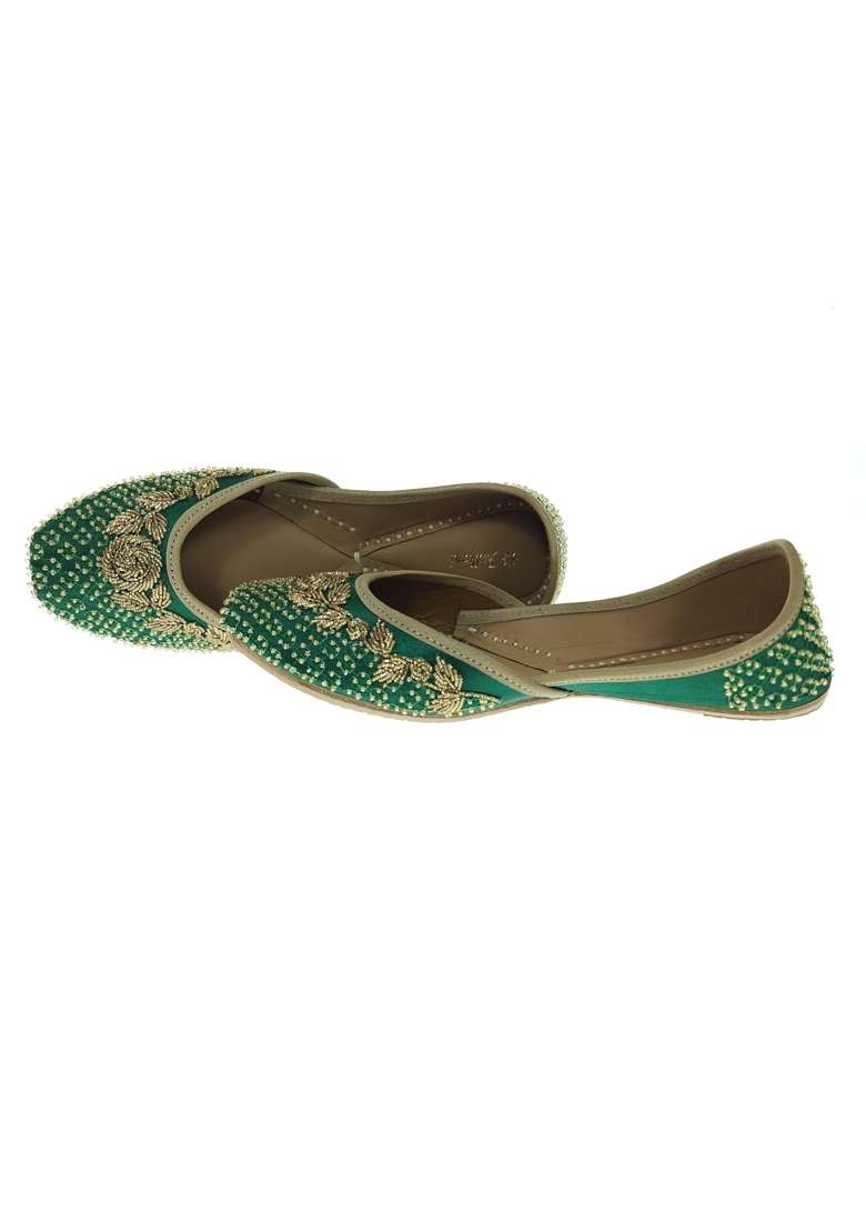Fulkari Women Twinkle Zink Gold Genuine Soft Leather Embroidered Jutis - Indya