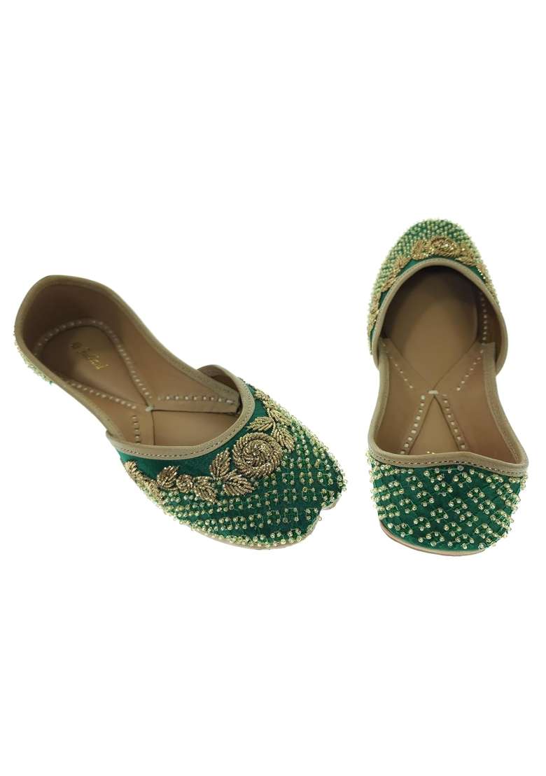 Fulkari Women Twinkle Zink Gold Genuine Soft Leather Embroidered Jutis - Indya
