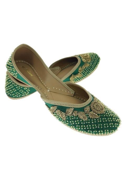 Fulkari Women Twinkle Zink Gold Genuine Soft Leather Embroidered Jutis