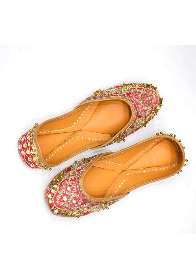 Jutties Maker Pink Ghungroo Jutti for Women Traditional Ethnic Punjabi Footwear Embroidered Flat Comfortable - Indya