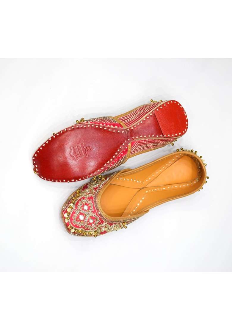 Jutties Maker Pink Ghungroo Jutti for Women Traditional Ethnic Punjabi Footwear Embroidered Flat Comfortable - Indya