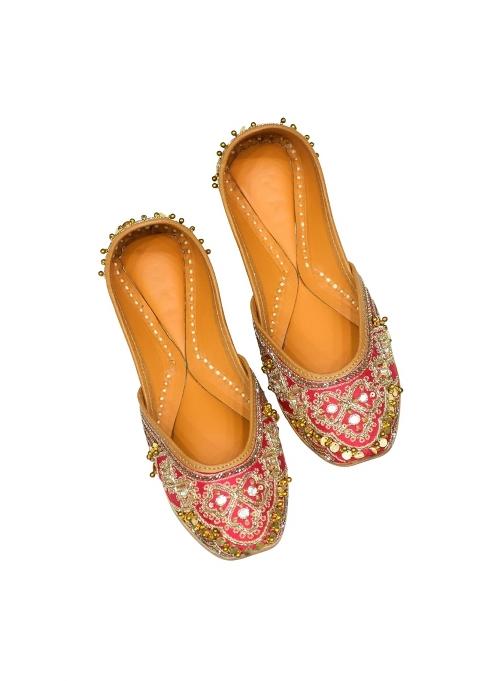 Jutties Maker Pink Ghungroo Jutti for Women Traditional Ethnic Punjabi Footwear Embroidered Flat Comfortable