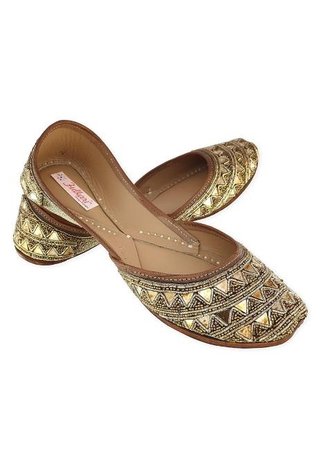 Fulkari Womens Triangle Mirror Gold Genuine Soft Leather Jutis