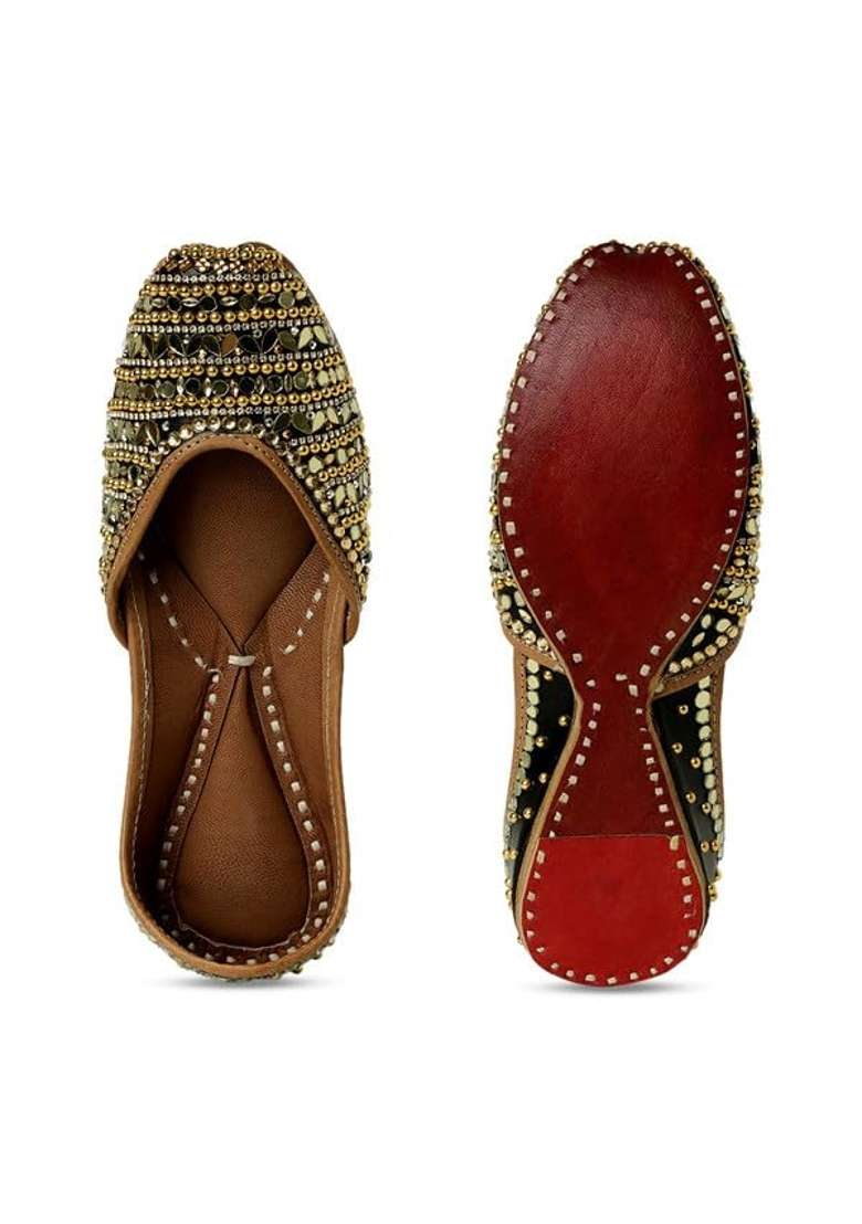 Pehnawacraft Black and Gold Luminious Jutti for Women Punjabi Jutti - Indya
