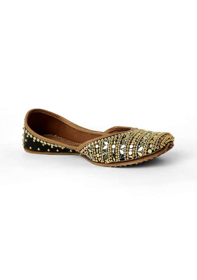 Pehnawacraft Black and Gold Luminious Jutti for Women Punjabi Jutti - Indya