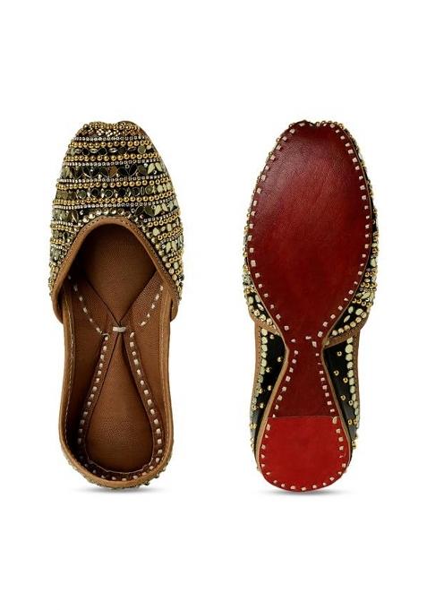 Pehnawacraft Black and Gold Luminious Jutti for Women Punjabi Jutti