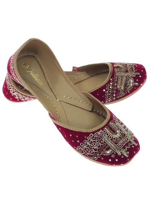 Fulkari Womens Taj Mehal Welvet Genuine Soft Leather Embroidered Jutis