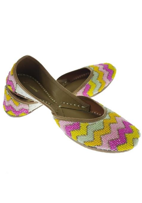 Fulkari Women Salix Yellow Multicolor Genuine Soft Leather Embroidered Jutis