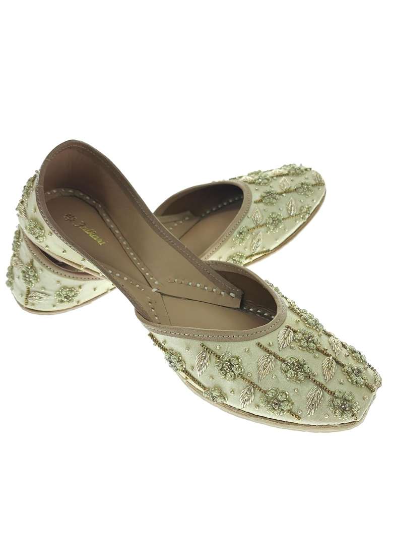 Fulkari Women Knot Flower Gold Genuine Soft Leather Embroidered Jutis - Indya