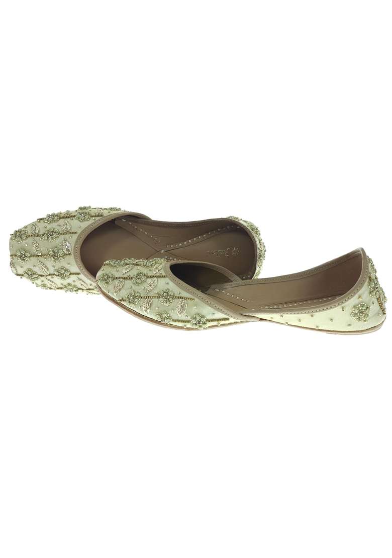 Fulkari Women Knot Flower Gold Genuine Soft Leather Embroidered Jutis - Indya