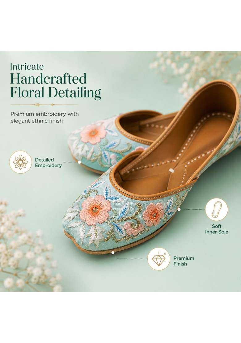 Loryphilory Womens Pastel Floral Embroidered Punjabi Jutti Soft Fabric Ethnic Mojari for Casual - Indya