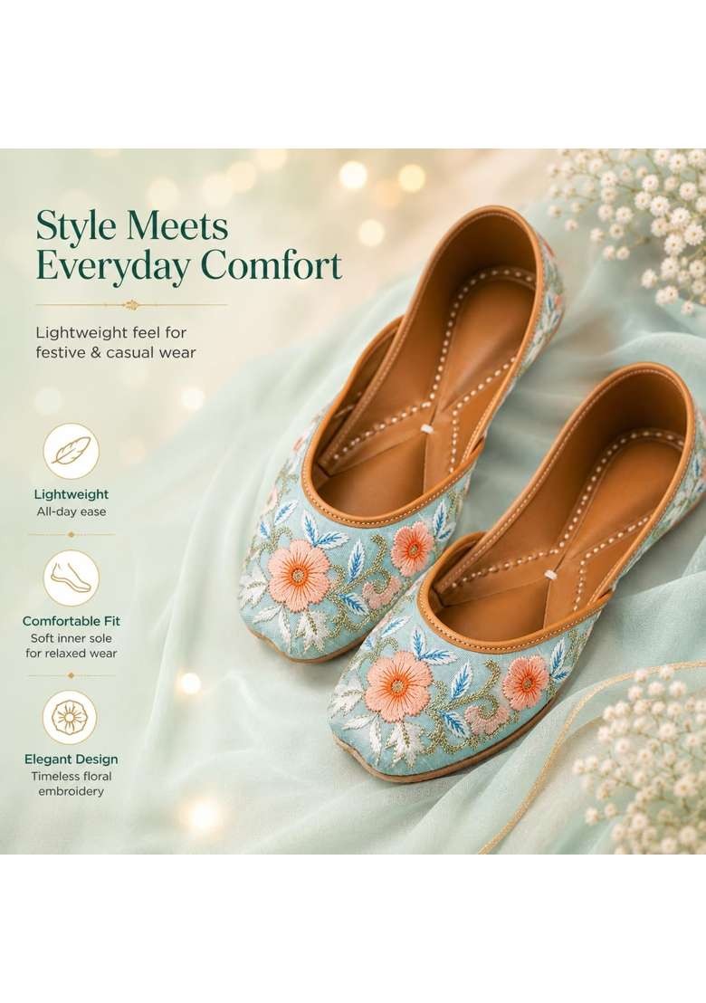 Loryphilory Womens Pastel Floral Embroidered Punjabi Jutti Soft Fabric Ethnic Mojari for Casual - Indya