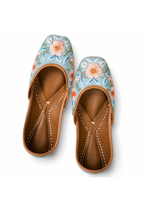 Loryphilory Womens Pastel Floral Embroidered Punjabi Jutti Soft Fabric Ethnic Mojari for Casual