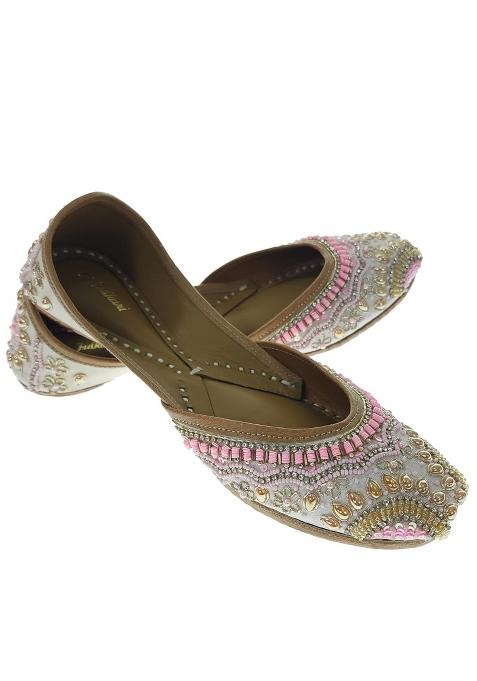 Fulkari Women Clivia Pink Gold Genuine Soft Leather Embroidered Jutis