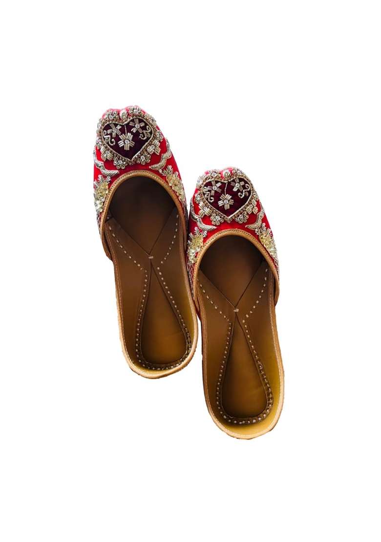 Loryphilory Maroon Embroidered Jutti for Women Handcrafted Womens Flats with Heart Shaped Rhinestone Accents - Indya
