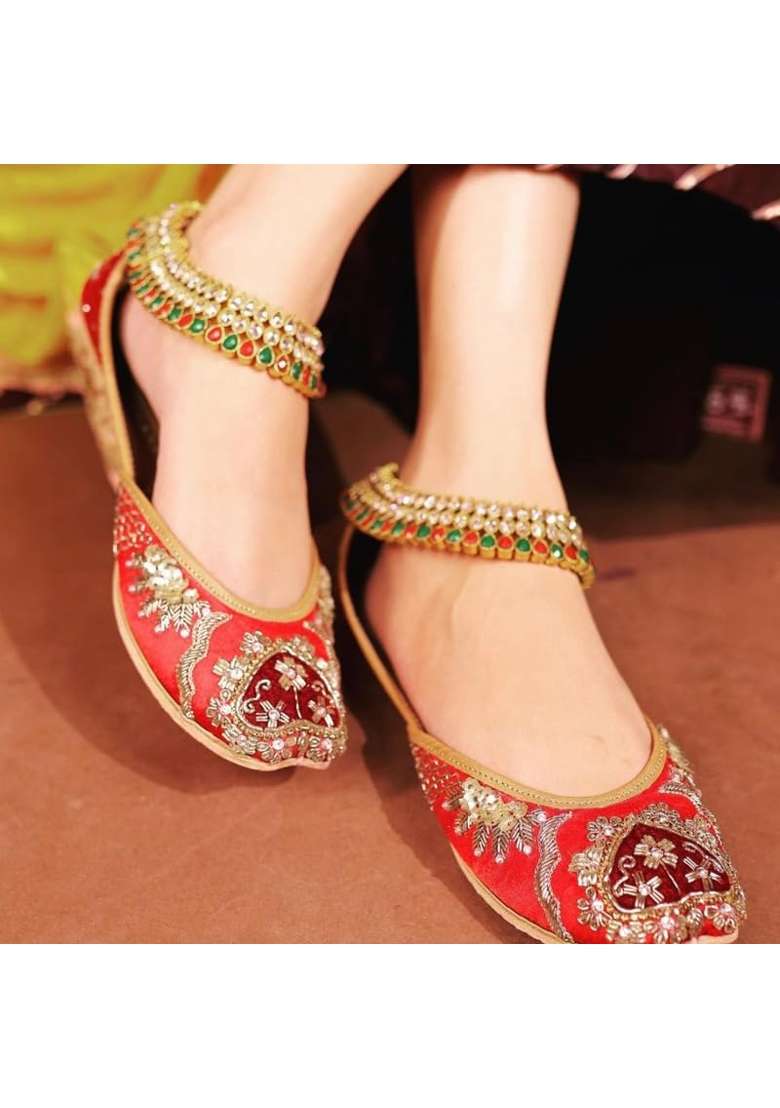 Loryphilory Maroon Embroidered Jutti for Women Handcrafted Womens Flats with Heart Shaped Rhinestone Accents - Indya