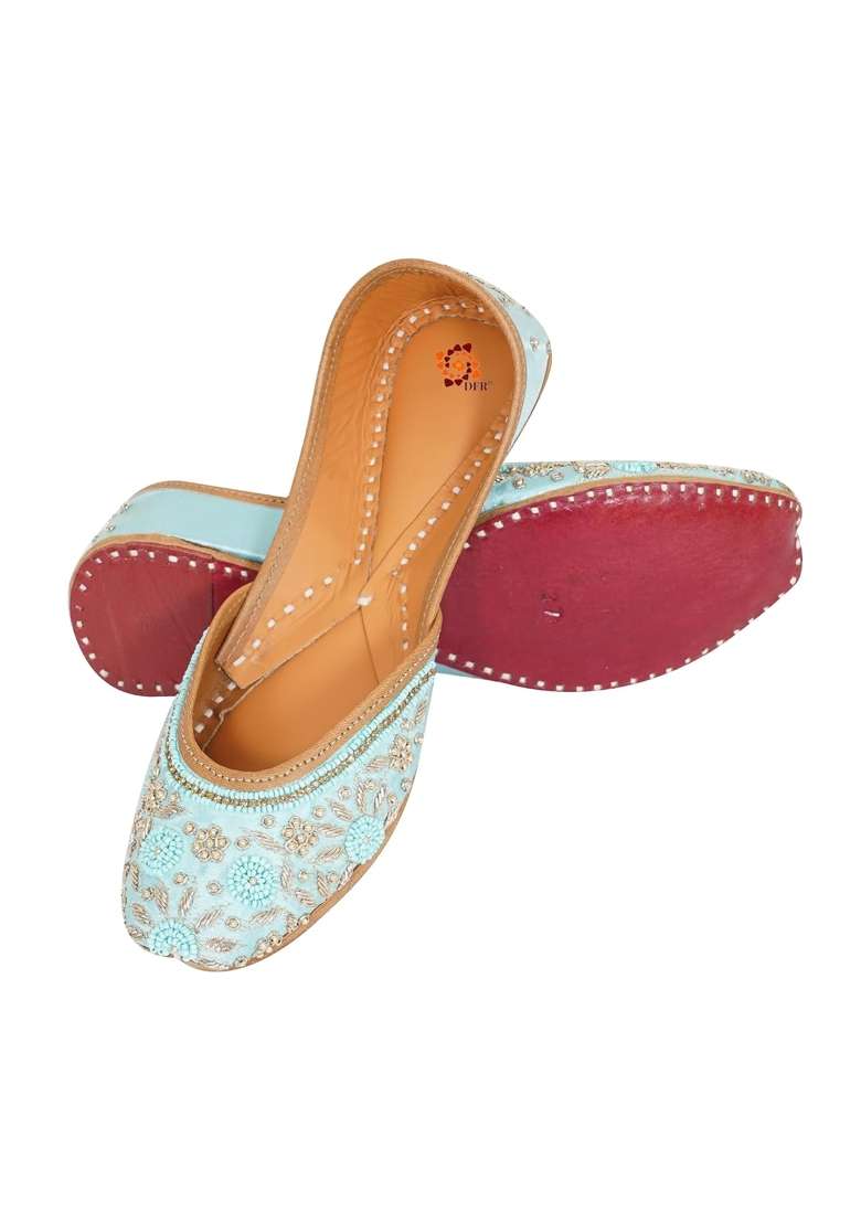 DFR Women Hand Zari Dabka Mojari Juttis - Indya