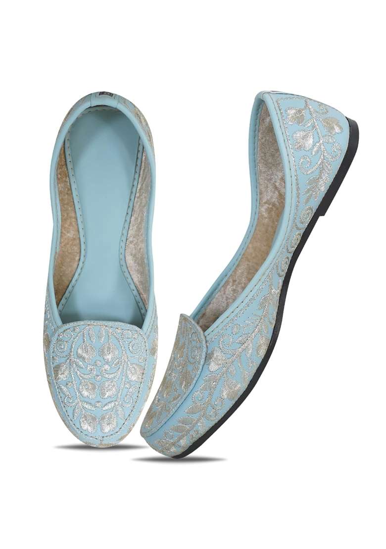 Indiestride Women Rajasthani Embroidery Ethnic Mojaris Punjabi Jutis Jutti Flats - Indya