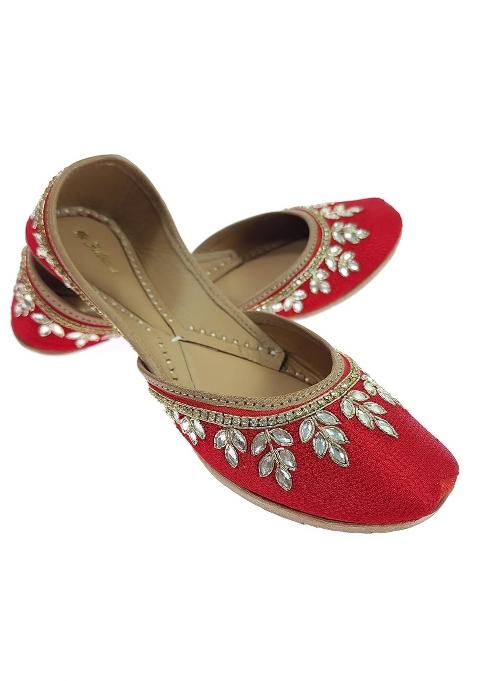 Fulkari Womens Dolli Gold Genuine Soft Leather Embroidered Jutis