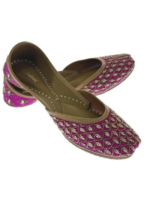 Fulkari Women Aash Gold Genuine Soft Leather Embroidered Jutis