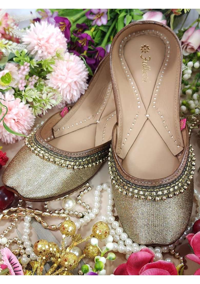 Fulkari Womens Beads Payal Genuine Soft Leather Embroidered Jutis - Indya