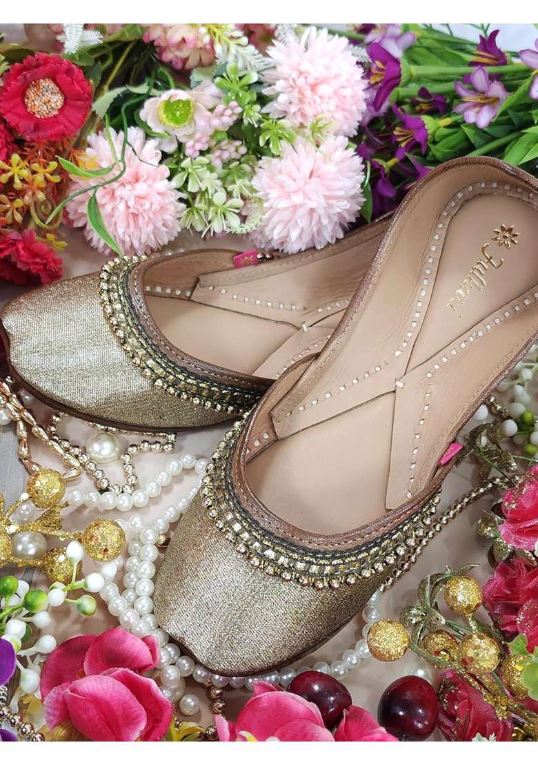 Fulkari Womens Beads Payal Genuine Soft Leather Embroidered Jutis - Indya