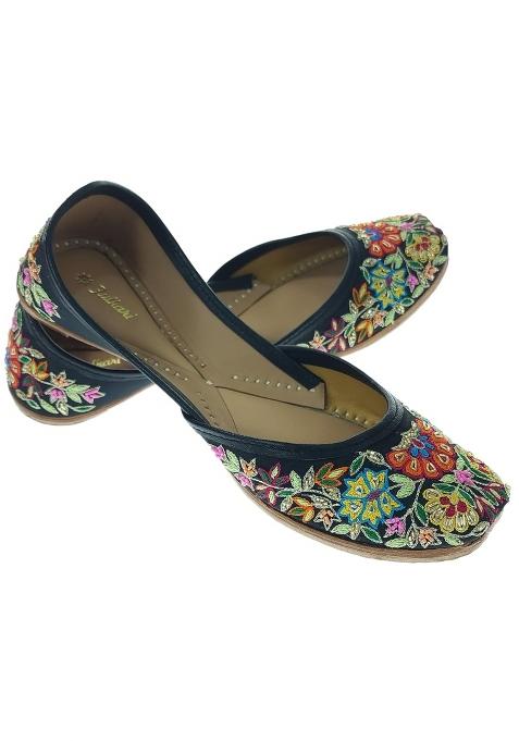 Fulkari Women Marigold Multicolor Genuine Soft Leather Embroidered Jutis
