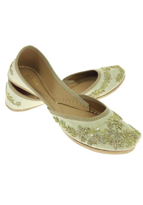 Fulkari Women Paradise Gold Genuine Soft Leather Embroidered Jutis