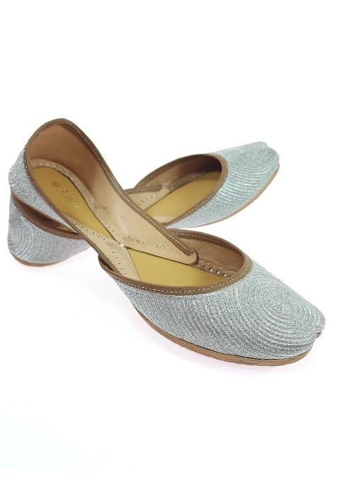 Fulkari Silver Womens Violet Zarri Work Genuine Soft Leather Jutis
