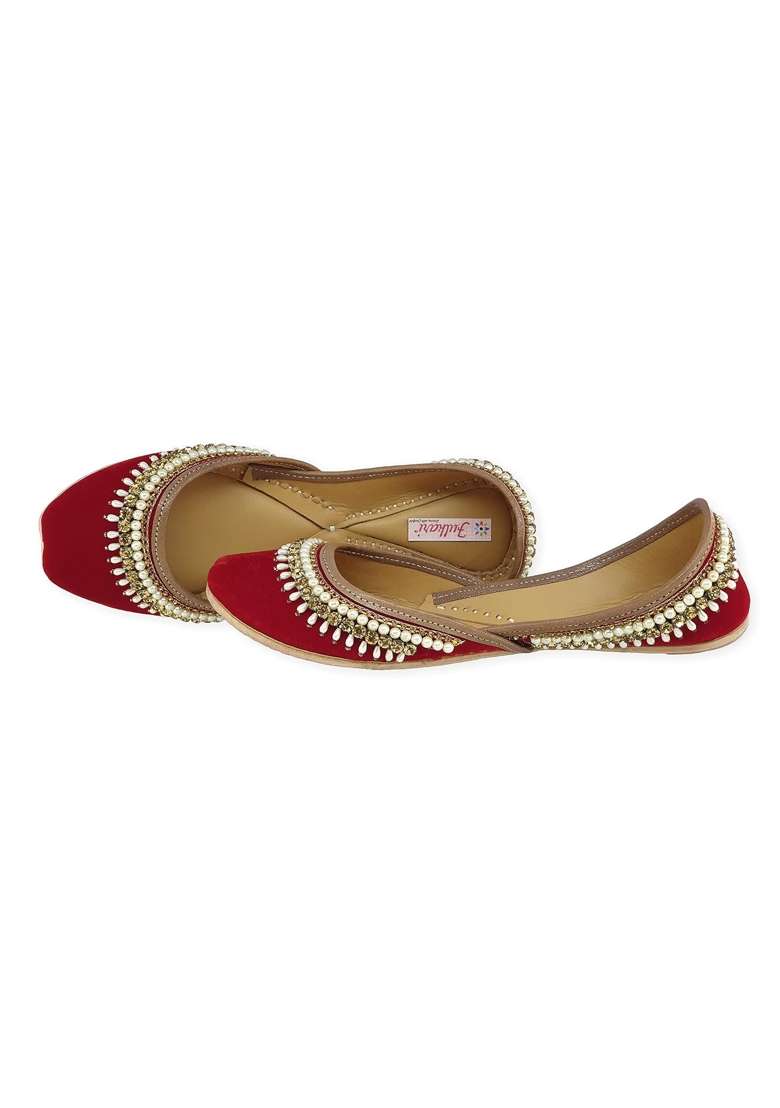 Fulkari Womens Stone Payal Gold Formal Genuine Soft Leather Jutis - Indya