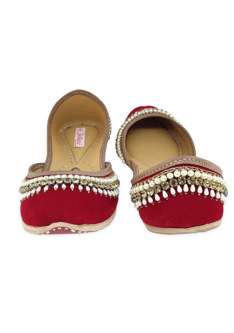 Fulkari Womens Stone Payal Gold Formal Genuine Soft Leather Jutis - Indya