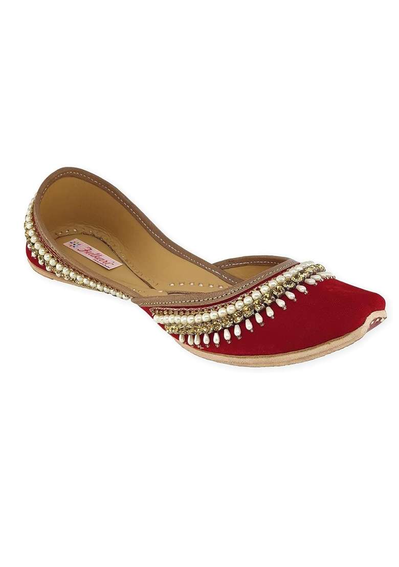 Fulkari Womens Stone Payal Gold Formal Genuine Soft Leather Jutis - Indya