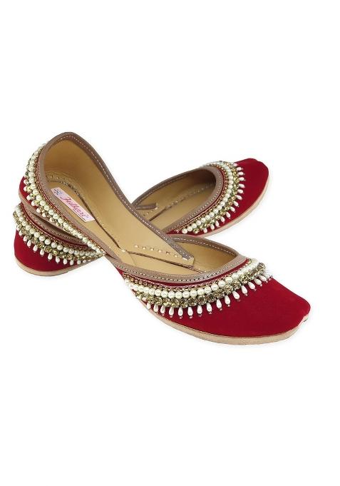 Fulkari Womens Stone Payal Gold Formal Genuine Soft Leather Jutis