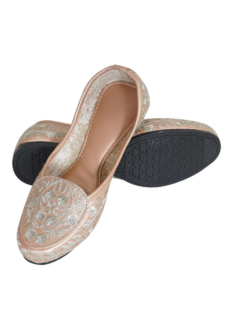 Indiestride Copper Women Rajasthani Embroidery Ethnic Mojaris Punjabi Jutis Jutti Flats - Indya