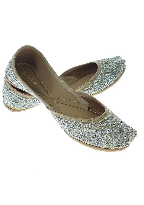 Fulkari Women Sequins Flower Gold Genuine Soft Leather Embroidered Jutis