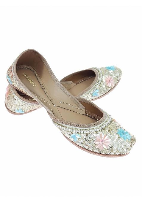 Fulkari Womens Flake Sequins Genuine Soft Leather Embroidered Jutis