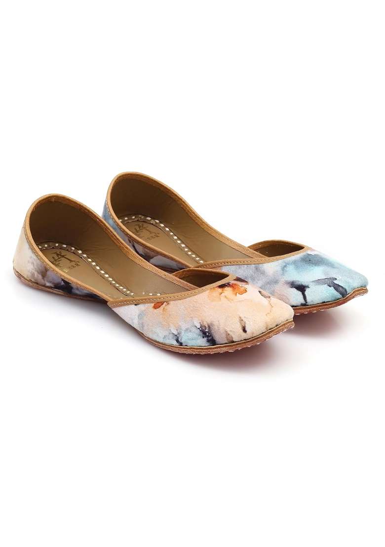 HEER Womens Genuine Soft Leather Sol Casual Punjabi Jutti for Bridal Ethnic Flats Mojari Marble - Indya