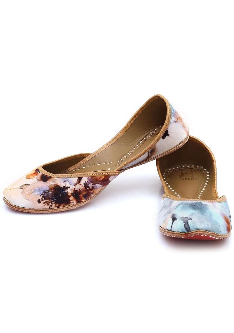 HEER Womens Genuine Soft Leather Sol Casual Punjabi Jutti for Bridal Ethnic Flats Mojari Marble - Indya