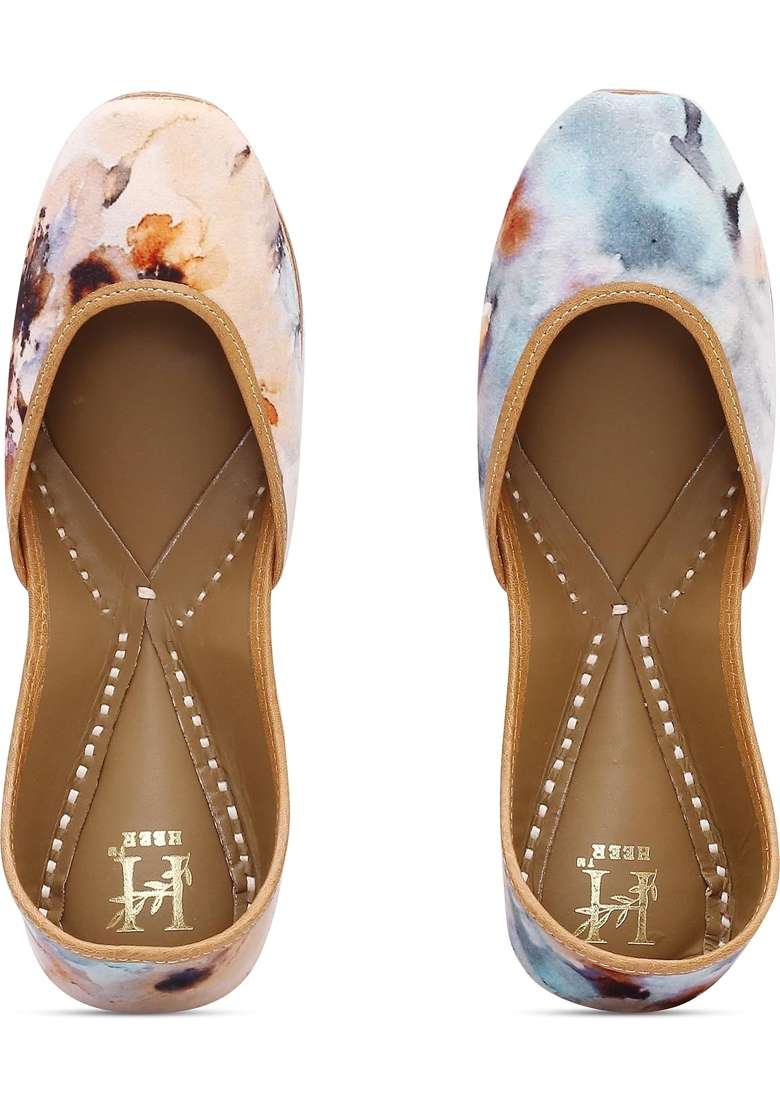 HEER Womens Genuine Soft Leather Sol Casual Punjabi Jutti for Bridal Ethnic Flats Mojari Marble - Indya