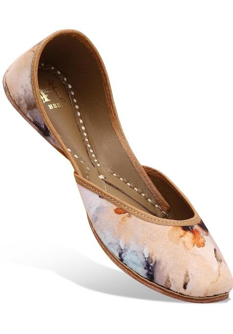 HEER Womens Genuine Soft Leather Sol Casual Punjabi Jutti for Bridal Ethnic Flats Mojari Marble