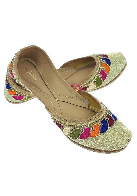 Fulkari Women Multicolor Genuine Soft Leather Embroidered Jutis