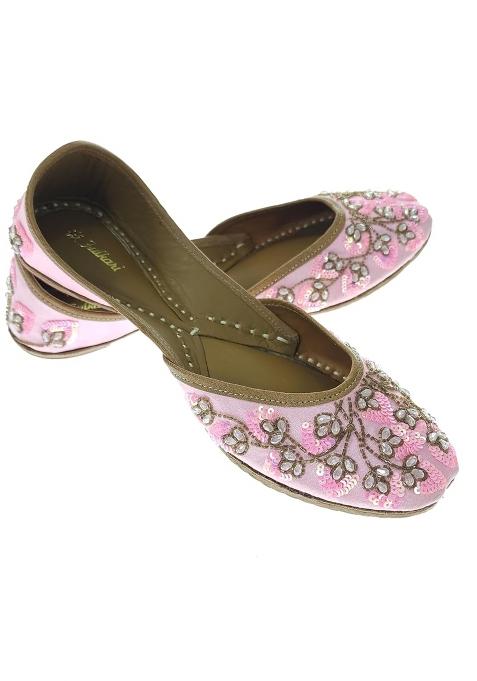 Fulkari Women Verbena Pink Gold Genuine Soft Leather Embroidered Jutis