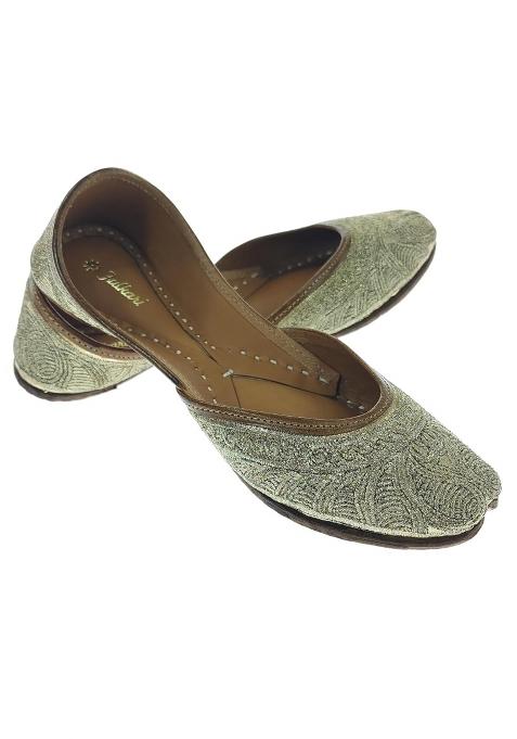 Fulkari Women Carry Flower Gold Genuine Soft Leather Embroidered Jutis