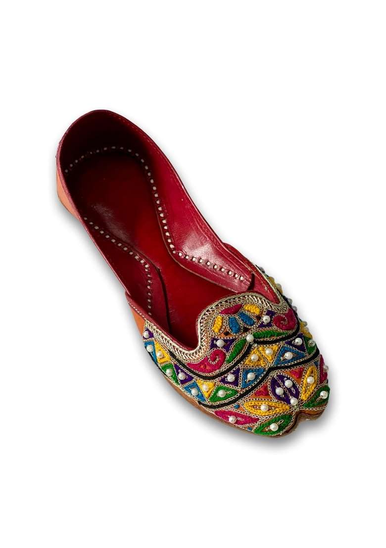 Punjabis Hand Art PHA Womens Traditional Handcrafted Leather Punjabi Jutti Multicolour Embroidered - Indya