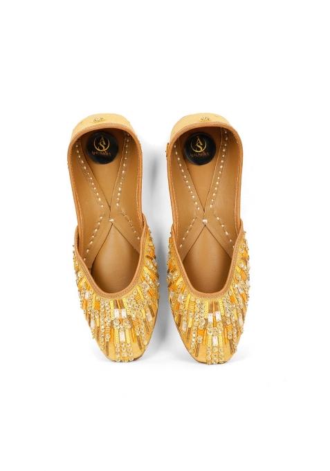 Anushra Sunehri Jaal Jutti for Women Handcrafted Golden Embellished Ethnic Footwear with Sequin Work Leather