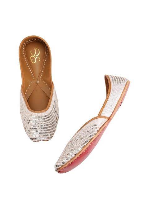 Niralii Traditional Punjabi Jutti for Women Moonstone White Ethnic Handmade Indian Mojari