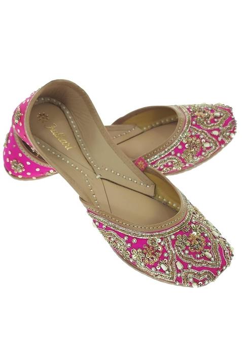Fulkari Women Joeye Gold Genuine Soft Leather Embroidered Jutis